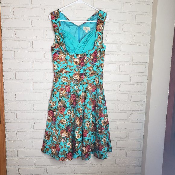 Lindy Bop Floral Ophelia Retro Rockabilly Dress M - Picture 2 of 14